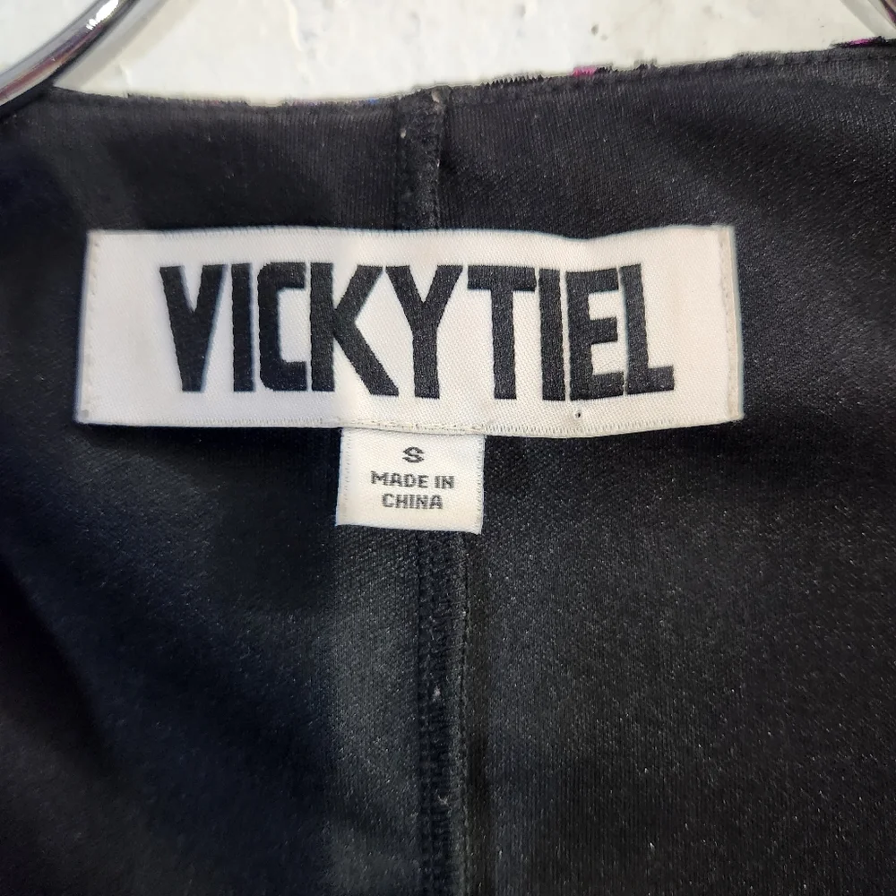 Vicky Tiel  Multicolor Velvet Pop Art  Bat Wings Midi Dress Size SMall Medium - Picture 10 of 11